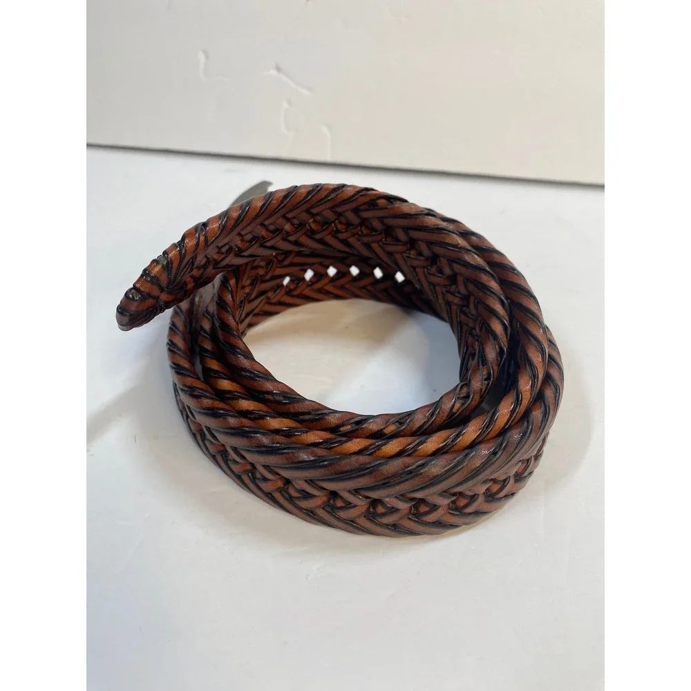 Unbranded Woven Braided Leather Belt Mens 44 Brown Tan Black Casual Western Slim